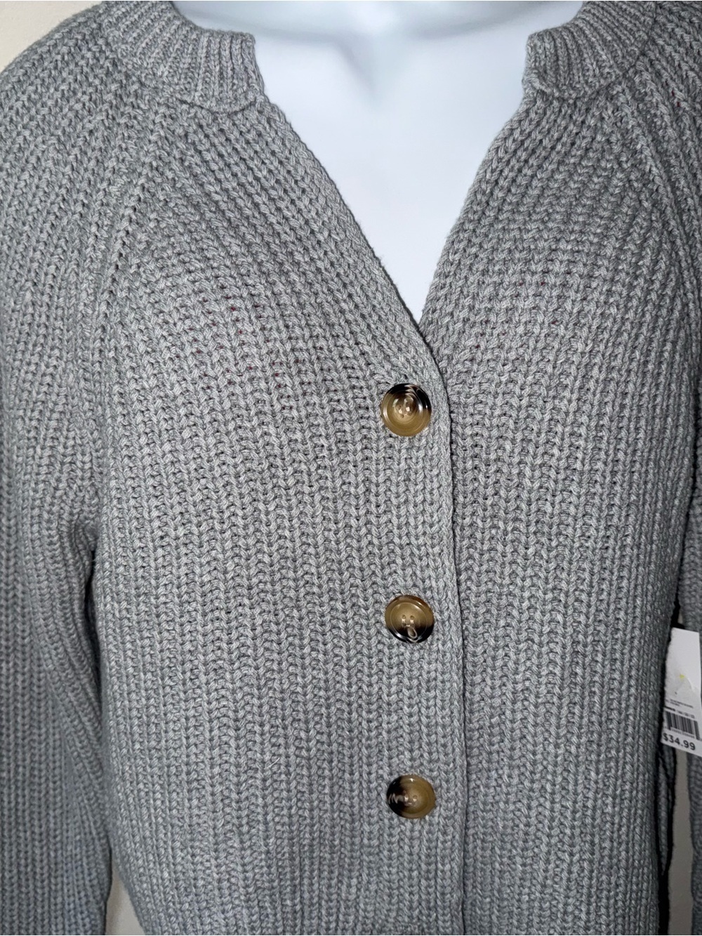 SO Gray Ribbed Button-Front Cardigan Sweater